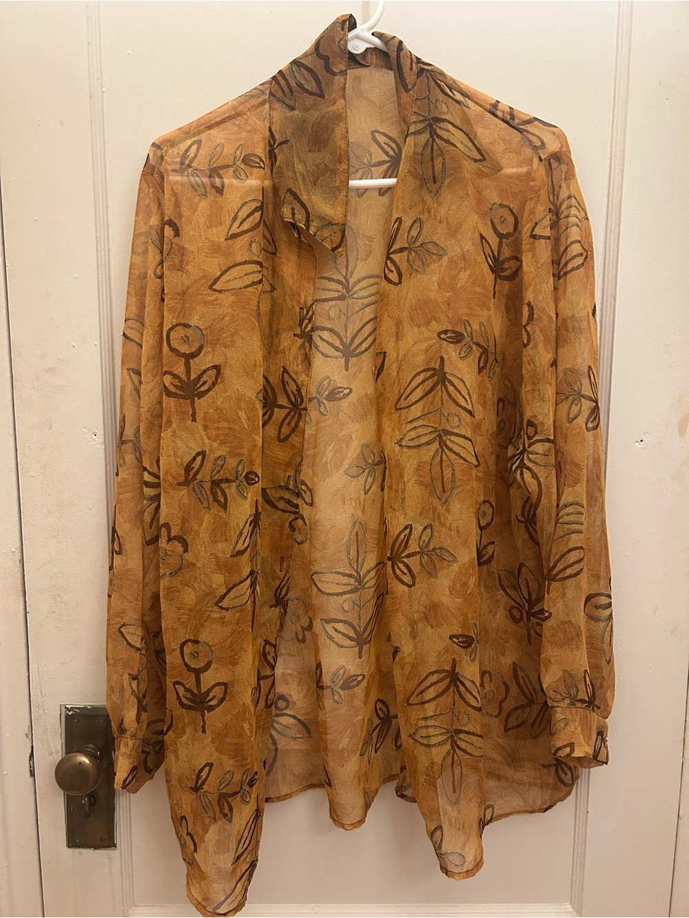 Sheer Floral Button-Front Blouse - Tan